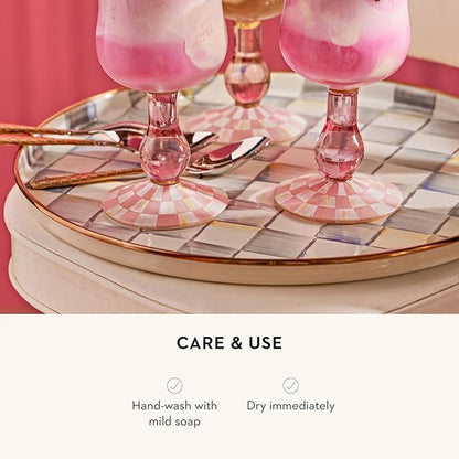 MACKENZIE-CHILDS Enamel Round Tray Unique Serving Platter for Food and Drinks, Gray-and-White Sterling Check