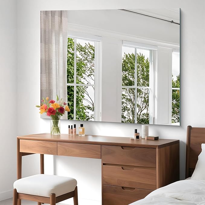 KOCUUY Large Frameless Mirror,40x48 Inch Square Bathroom Vanity Mirror for Over Sink, Upgraded Shatterproof Unframed Design for Bedroom, Living Room, Entryway