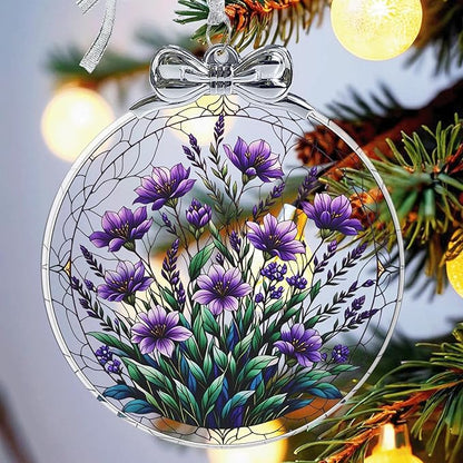 Bauhinia & Violets Stained Glass Ornament - Hanging Ornaments for Christmas Tree, Christmas Ornaments Xmas Decorations, Holiday Keepsake Present Exchange Ideas