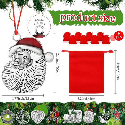 Zhengmy 8 Pieces Christmas Ornaments 2025 Solid Pewter Christmas Tree Ornament Metal Gnomes Santa Angel Snowman Hanging Craft Xmas Gifts with Red Bags(Lovely)
