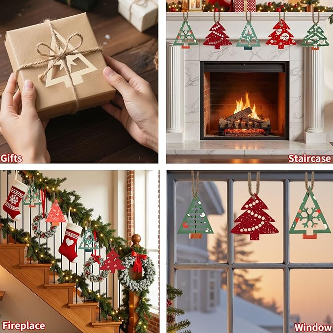 MACTING 27PCS Wooden Christmas Ornaments Unfinished Predrilled Natural Wood Slices DIY Blank Hanging Ornaments Kit for Crafts Centerpieces Christmas Tree Decorations, 9 Styles