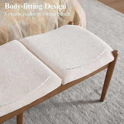 DUOMAY 55'' Modern Ottoman Bench, Chenille Upholstered Entryway Bench Bedroom Bench with Wood Legs, End of Bed Bench for Bedroom, Living Room, Corners, Kitchen, Beige