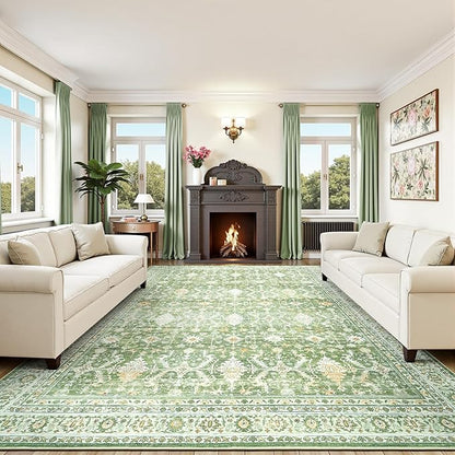 Lofus 9x12 Area Rug for Living Room, Light Green Washable Area Rugs with Non-Slip Backing,Soft Boho Carpets for Bedroom Dining Room Home Office Indoor Nursery