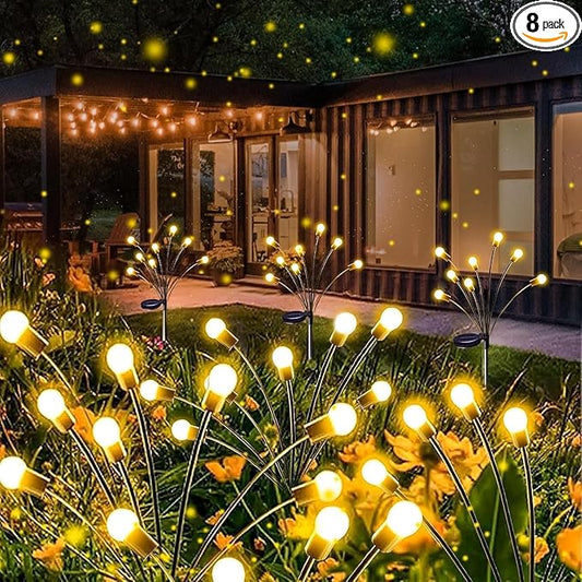 Solar Garden Lights, 8 Pack 64LED Solar Firefly Lights, Waterproof Garden Light Outdoor with 2 Lighting Modes, Swaying Light for Outside Yard, Walkway, Patio, Lawn, Flower Bed Decoration (Warm White)