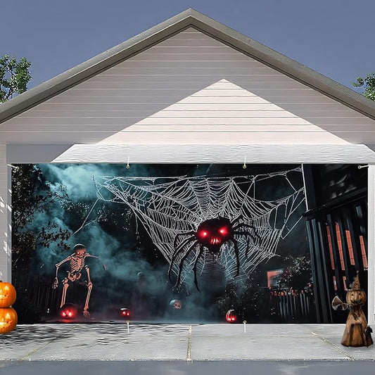 6 x 13 ft Halloween Garage Door Decorations Halloween decorations Witch Door Cover, Hanging Banner, Cauldron Backdrop Mural for Home, Outdoor, Indoor, Spooky Party, Wall, Window (Spider)