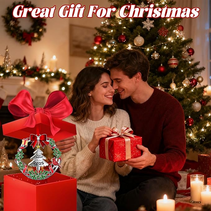 Christmas Ornaments 2025 for Christmas Tree Decorations,Dated 2025 Christmas Wreath Ornament with Rotatable for Holiday Decorative Keepsake Gift（Christmas Tree）