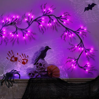 6 Ft 54 LED Halloween Willow Vine Twig Decor Garland with 8 Modes Timer Waterproof Battery Operated Scary Halloween Decorations for Home Wall Mantle Fireplace Decor