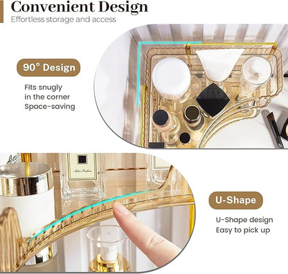 Aveniee Corner Bathroom Counter Organizer, Bathroom Countertop Shelf Makeup Organizer for Vanity Perfume Corner Storage (3 Tiers, Gold)