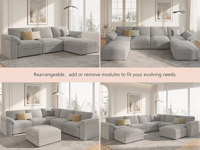 EASE MOOSE Sectional Modular Sofa, Comfty 3 Seat Cloud Couch, FSC Certified Modern Deep Seat Sectional for Living Room