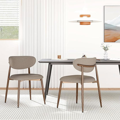 Dining Chairs Set of 2, Upholstered Dining Room Chairs with Metal Legs and Anti Slip Pads, Curved Back Wood Kitchen Chair for Home and Restaurant Use, Camel
