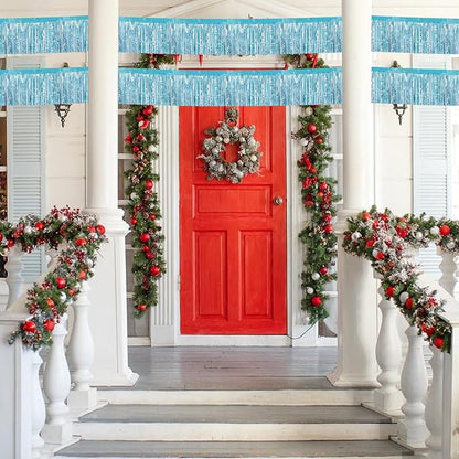 12 Pack 10 Feet Metallic Foil Fringe Garland Tinsel Streamers Banner, Light Blue Wall Hanging Tinsel Fringe Banners for Parade Floats, Wedding, Birthday, Christmas, New Year Party Decorations