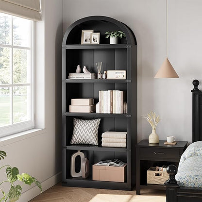 GarveeHome Bookcase 5 Shelf Arched Bookshelf 71.65 in Tall Bookcase Farmhouse Display Storage Rack Wooden Bookshelves for Home Office, Living Room