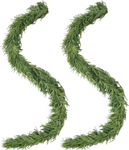 2Pcs Norfolk Pine Garlands, Real Touch Natural Winter Pine Christmas Garland, 6FT Artificial Greenery Garland for Mantle, Wall, Indoor, Outdoor Christmas Decorations Porch Decor