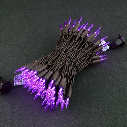 YULETIME Purple LED Christmas Lights with Brown Wire, 33 ft 100 Count UL Certified Commercial Grade Holiday String Light Set (Purple - Brown Wire)