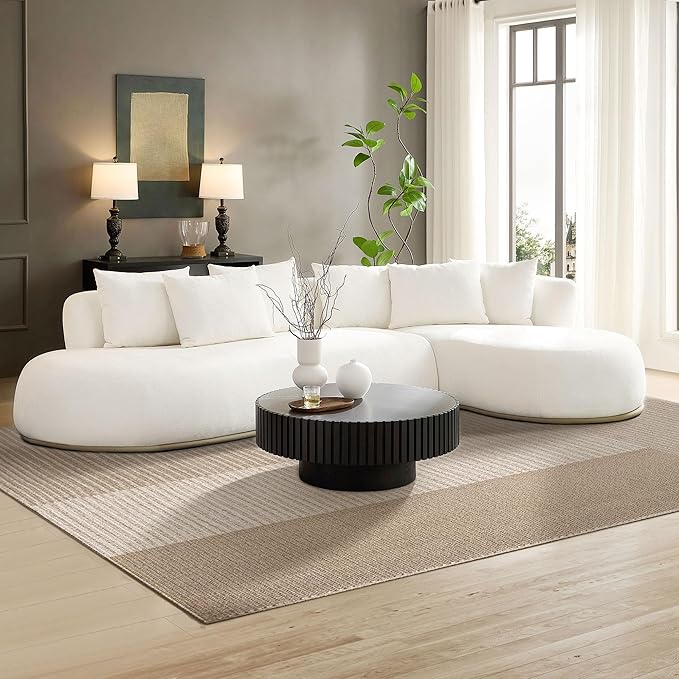 WILLIAMSPACE 134.63" Oversize Curved Sofa Cloud Couch with Round Chaise, Modern Upholstered Curved Sectional Sofa Couch with 6 Pillows for Living Room, No Assembly (Right-Facing,Cream White)