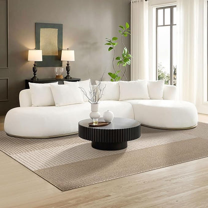 WILLIAMSPACE 134.63" Oversize Curved Sofa Cloud Couch with Round Chaise, Modern Upholstered Curved Sectional Sofa Couch with 6 Pillows for Living Room, No Assembly (Right-Facing,Cream White)