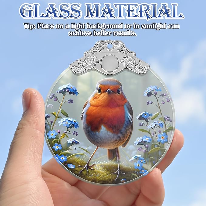 Robin Stained Glass Ornament - Christmas Tree Decorations, Robin Ornaments for Christmas Tree