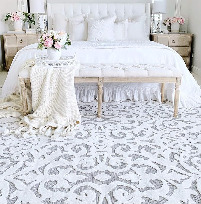 My Texas House Lady Bird Area Rug 5.2x7.6 Indoor Outdoor, Natural Grey