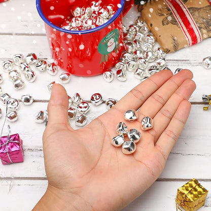 Augshy 200 Pieces Jingle Bells 3/5Inch Craft Bell Bulk for Christmas Home and Pet Decorations Xmas Decor Party Favors Supplies (Silver)