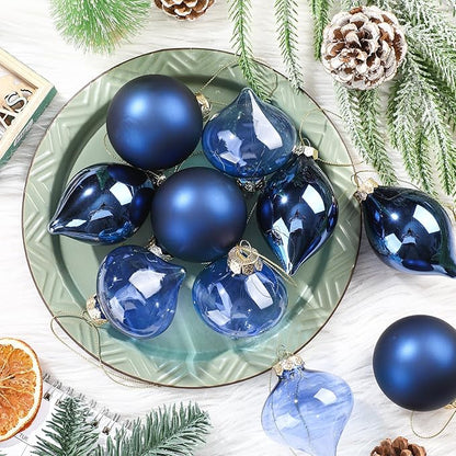 Zomiboo 12 Pcs Navy Blue Glass Christmas Ball Ornaments Set 3.15" Hanging Shatterproof Glass Bulbs for Christmas Tree Baubles Bulk for Holiday Xmas Tree Decorations Gifts