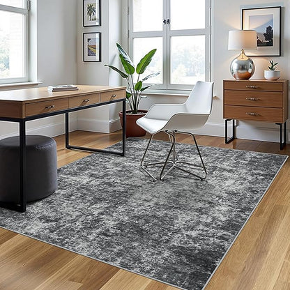 4x6 Area Rugs for Living Room Rug Washable: Abstract Rug for Dining Room Bedroom Carpet Non Slip 4 by 6 Indoor Modern Nursery Home Office Black Grey
