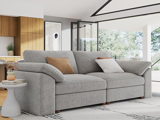 EASE MOOSE Modern Loveseat Sofa for Living Room, Comfty 2 Seat Solid Wood Frame Sofa, FSC Certified Modern Deep Seat Couch, Removable Cover,Light Gray