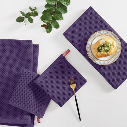 Homaxy 100% Cotton Kitchen Towels and Dishcloths Set, 12 x 12 Inches and 13 x 28 Inches, Set of 10 Bulk Kitchen Towels Set, Ultra Soft Absorbent Dish Cloths for Washing Dishes, Eggplant