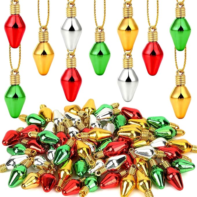 Jansun 60PCS Christmas Mini Light Bulb Balls Ornaments, Miniature Xmas Tree Hanging Decorations Small Vintage Glitter Lightbulb Balls for Holiday Party Outdoor Indoor DIY Craft Decor Supplies