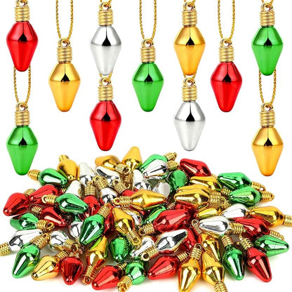 Jansun 60PCS Christmas Mini Light Bulb Balls Ornaments, Miniature Xmas Tree Hanging Decorations Small Vintage Glitter Lightbulb Balls for Holiday Party Outdoor Indoor DIY Craft Decor Supplies