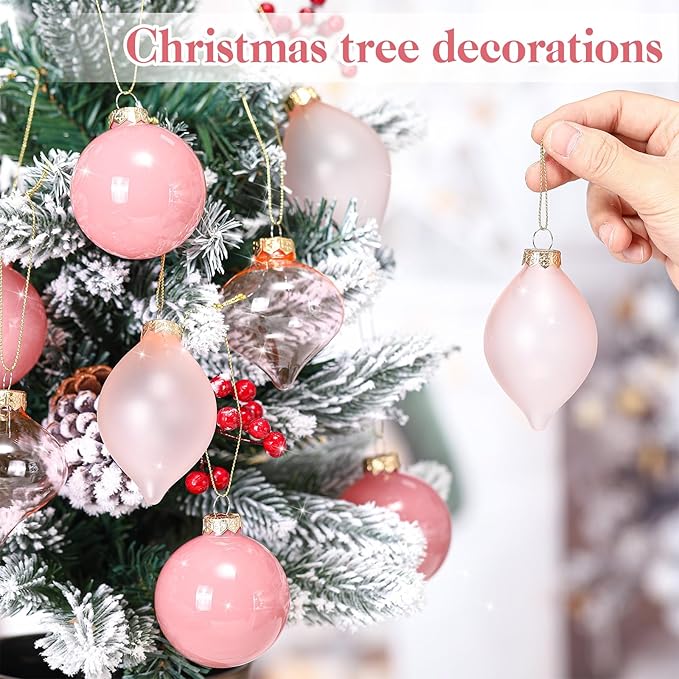 Zomiboo 12 Pcs Vintage Rose Glass Christmas Ball Ornaments Set 3.15" Hanging Shatterproof Glass Bulbs for Christmas Tree Baubles Bulk for Holiday Xmas Tree Decorations Gifts