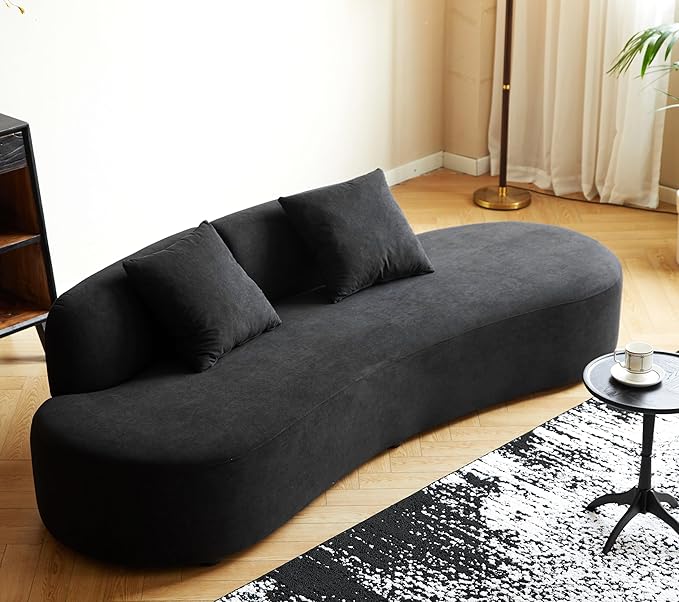 90" Curved Sofa with Throw Pillows, 4 Seater Luxury Velvet Couch with Half Moon Design and High-Density Foam, Ideal for Modern Living Room, Office & Apartment, Black