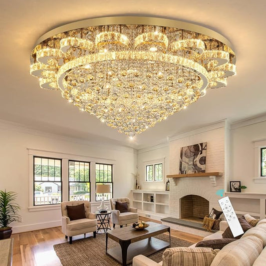 Modern Chandelier Living Room Light Large Luxury Chandeliers for High Ceiling Foyer Entryway Lights Dimmable 110W LEDs Crystal Gold Lighting Fixtures