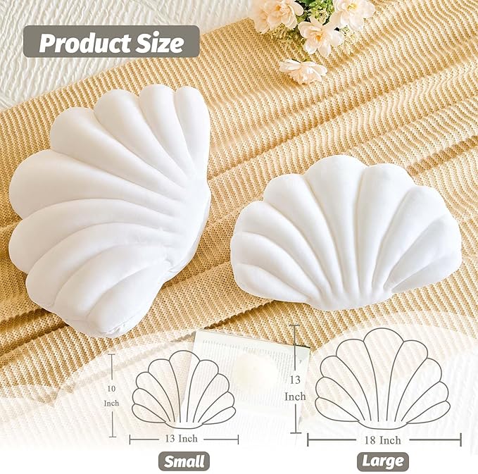 White Seashell Throw Pillows, Shell Shaped Throw Pillows, 13 Inch Soft Velvet Home Decorative Pillow Plush Cushion for Bed Couch Living Room Decor Accent Throw Pillow