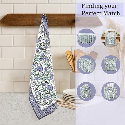 Ridhi Columbia Blue Hand Block Print Waffle Kitchen Towel Set of 3-16 x28 Ultra Absorbent Quick Dry 100% Cotton Dish Towels Lightweight Reusable Sustainable Tea Towels for Cleaning and Drying