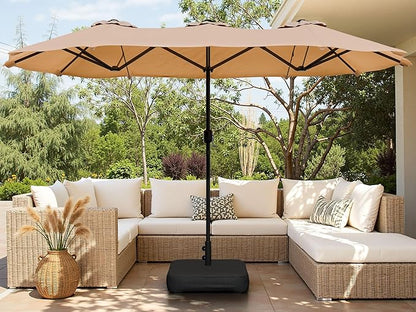 Shintenchi 16FT Large Patio Umbrella with Base, Outdoor Double-Sided Rectangular Umbrella, Market Umbrella with Crank Handle for Poolside Lawn Garden, Khaki