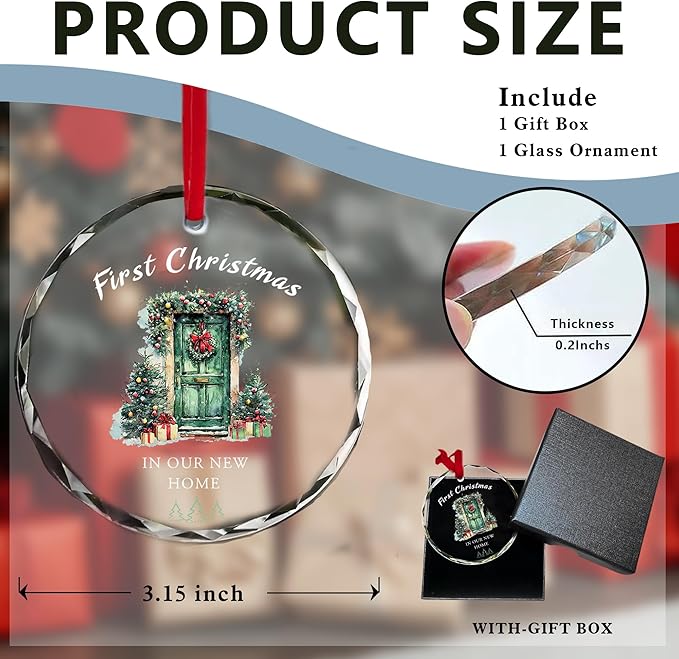 Our First Christmas in Our New House 2025 Christmas Glass Ornament 2025 - Ornament Glass Hanging Decoration for Holiday Travel, Welcome Gift for Her, Couples, or New Owners/A03