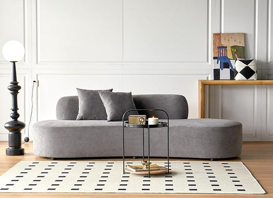 90" Curved Sofa with Throw Pillows, 4 Seater Luxury Velvet Couch with Half Moon Design and High-Density Foam, Ideal for Modern Living Room, Office & Apartment, Grey