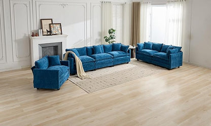 SoarFlash 107.4" Chenille Sectional Sofa, Comfy L Shaped Modular Coush Sofa with Ottoman, Modern 4 Seat Couch Deep Seat Sofa Set for Living Room,Blue