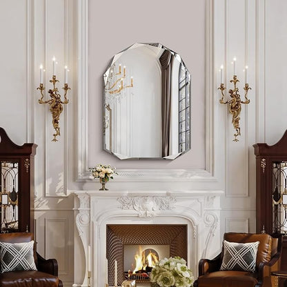 KOCUUY 30"x40" Frameless Wall Mirror, Arched Shape with Diamond-Shaped Beveled Edge,Unframed Decorative with Upgraded Shatterproof Glass,Unique Frameless Mirror for Bathroom,Living Room,Bedroom