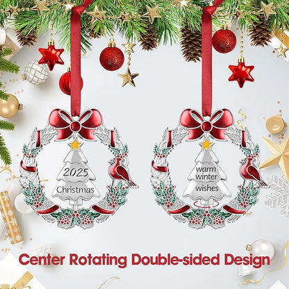 Christmas Dated Ornament 2025 for Xmas Tree Decorations, 2025 Christmas Wreath Ornament with Rotatable Tree for Holiday Decorative Keepsake Gift