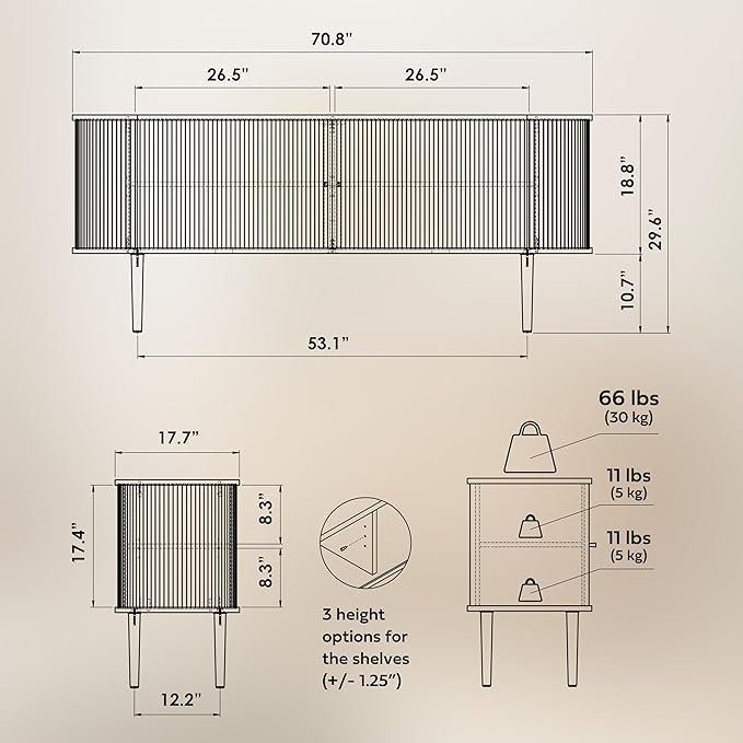 WERMO 71’’ Sideboard Storage Cabinet with Doors and Shelves - Wood Credenza for Living Room, Bedroom, Entryway and Home Office Cabinet. Kitchen Buffet, Modern Media Console Table with Storage (Oak)