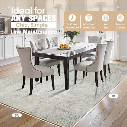 5x7 Area Rugs for Living Room Rug Washable: Abstract Rug for Dining Room Bedroom Carpet Non Slip 5 by 7 Indoor Modern Nursery Home Office Beige Grey