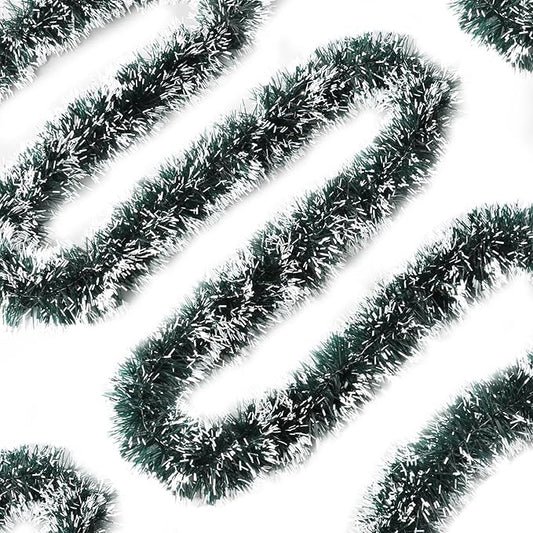 50Ft Christmas Tinsel Garland - Green White Shiny Metallic Twist Decor for Christmas Tree Home Stairs Railing Front Door Mantle Fireplace Indoor Outdoor Holiday Party
