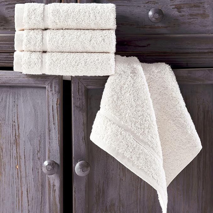 Hawmam Linen Luxury Cotton Washcloths 13x13 Inch - Large Hotel Spa Bathroom Face Towel 12 Pack, Sea Salt