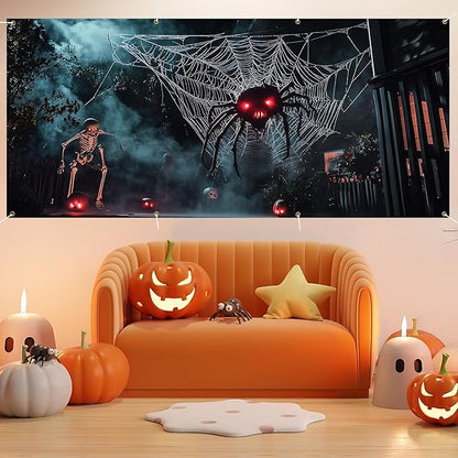 6 x 13 ft Halloween Garage Door Decorations Halloween decorations Witch Door Cover, Hanging Banner, Cauldron Backdrop Mural for Home, Outdoor, Indoor, Spooky Party, Wall, Window (Spider)