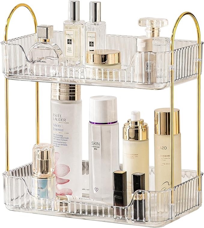 2 Tier Bathroom Organizer Countertop Makeup Perfume Skincare Organizer for Bathroom Dresser Vanity (White)