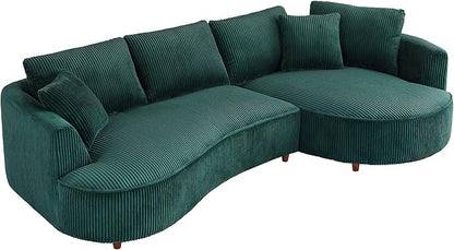 122'' Modern Curved Cloud Sofa Luxury Living Room 5 Seater Sectional Sofa Curve Design Comfortable Upholstered Sofas with Toffee Chair for Living Room Bedroom Apartment(Corduroy+Right Facing, Green)