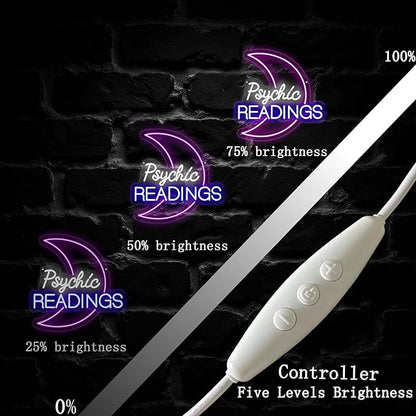 Psychic Moon Tarot Cards Neon Sign, Psychic Reading Led Light, Moon Star Shop Decor, Gothic Lover Gift, Dark Gothic Wall Art, Fortune Teller Sign for Psychic Tarot Room Wall Decor Tarot Reader Gifts