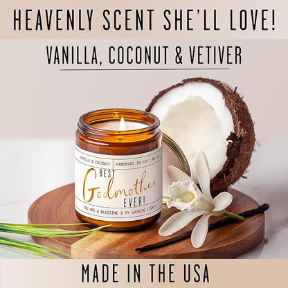 Godmother Gift - 'Best Godmother Ever!' Candle, w/Coconut & Vanilla - Godmother Gifts from Godchild I Godmother Proposal Gift I God Mother Gifts for Women I God Mom I 50Hr Burn, USA Made