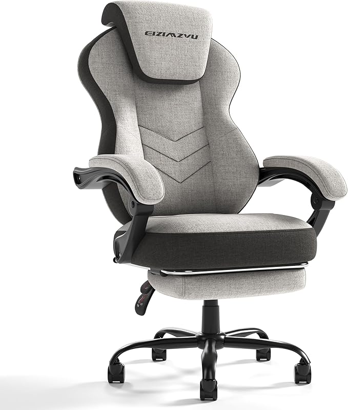 Ergonomic Office Chair with Adjustable Headrest and Footrest, High Back Desk Chair with Linkage Armrests, Reclining Swivel Chair for Home Office, Executive Office Chair (Gray)